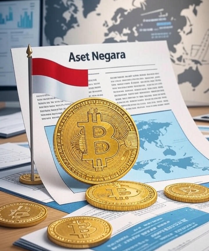 Ilustrasi Bitcoin dengan latar belakang bendera negara sebagai simbol perdebatan aset digital dalam kebijakan negara.